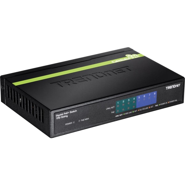 TRENDnet 8-Port Gigabit GREENnet PoE Switch;TPE-TG44G; 4 x Gigabit PoE/PoE - 8-port GREENnet Gigabit PoE Switch (4 PoE ; 4 Non-PoE)