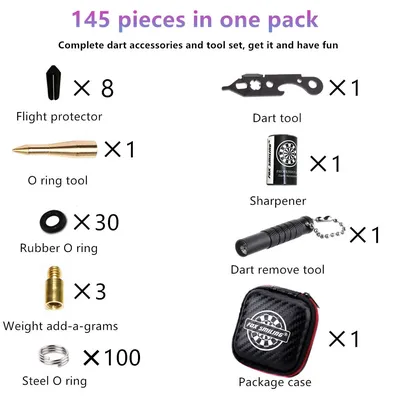 FOX SMILING 145 Pieces Dart Accessories Set with Steel Rubber O Ring, Stone Sharpener Dart Repair