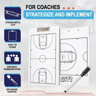 Basketball Dry Erase Coaches Clipboard-Complimentary water-based pen-Double-Sided Basketball Court