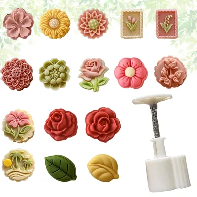 30g 50g 75g Flower Pattern Blossom Cookie Stamp Moon Cake Mold Lotus Rose Cherry Mid-Autumn Festival