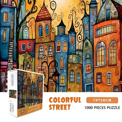 70*50cm 1000pieces Paper Puzzle Cartoon Adult Puzzle Colorful Street Difficulty Jigsaw Puzzles Home