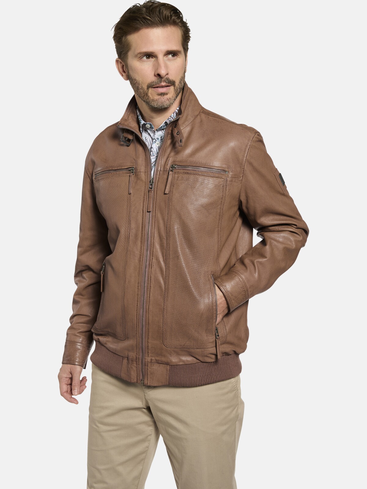 Lederjacke BABISTA "Lederjacke CORIETTA", Herren, Gr. 54, braun (cognac), Obermaterial: 100% Lederfaserstoff LEAFIBTEX., Jacken