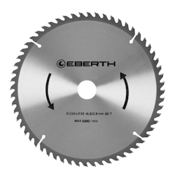 EBERTH Kreissägeblatt 250mm, 60 Zähne, Hartmetall, für Holz-Schnitte, 30mm Bohrung, 5000 RPM Image