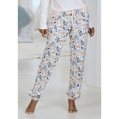 Pyjamahose VIVANCE DREAMS, Damen, Gr. 32/34, N-Gr, rosa (rosa, blau, geblümt), Single Jersey, Obermaterial: 50% Baumwolle, 50% Viskose, gemustert, Basic, slim fit lang, Hosen, mit Allover-Muster Image