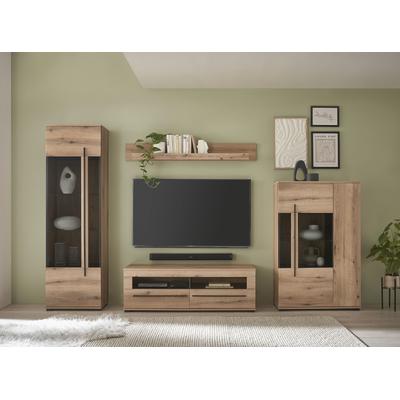 Wohnwand INOSIGN "Cantara, moderne Anbauwand, Wohnzimmer-Set, in Eiche Evoke oder Weiß", eiche evoke, B:310cm H:200cm T:42cm, Holzwerkstoff, Kastenmöbel-Sets, enthält zwei Vitrinen, ein Lowboard und ein Wandboard Image