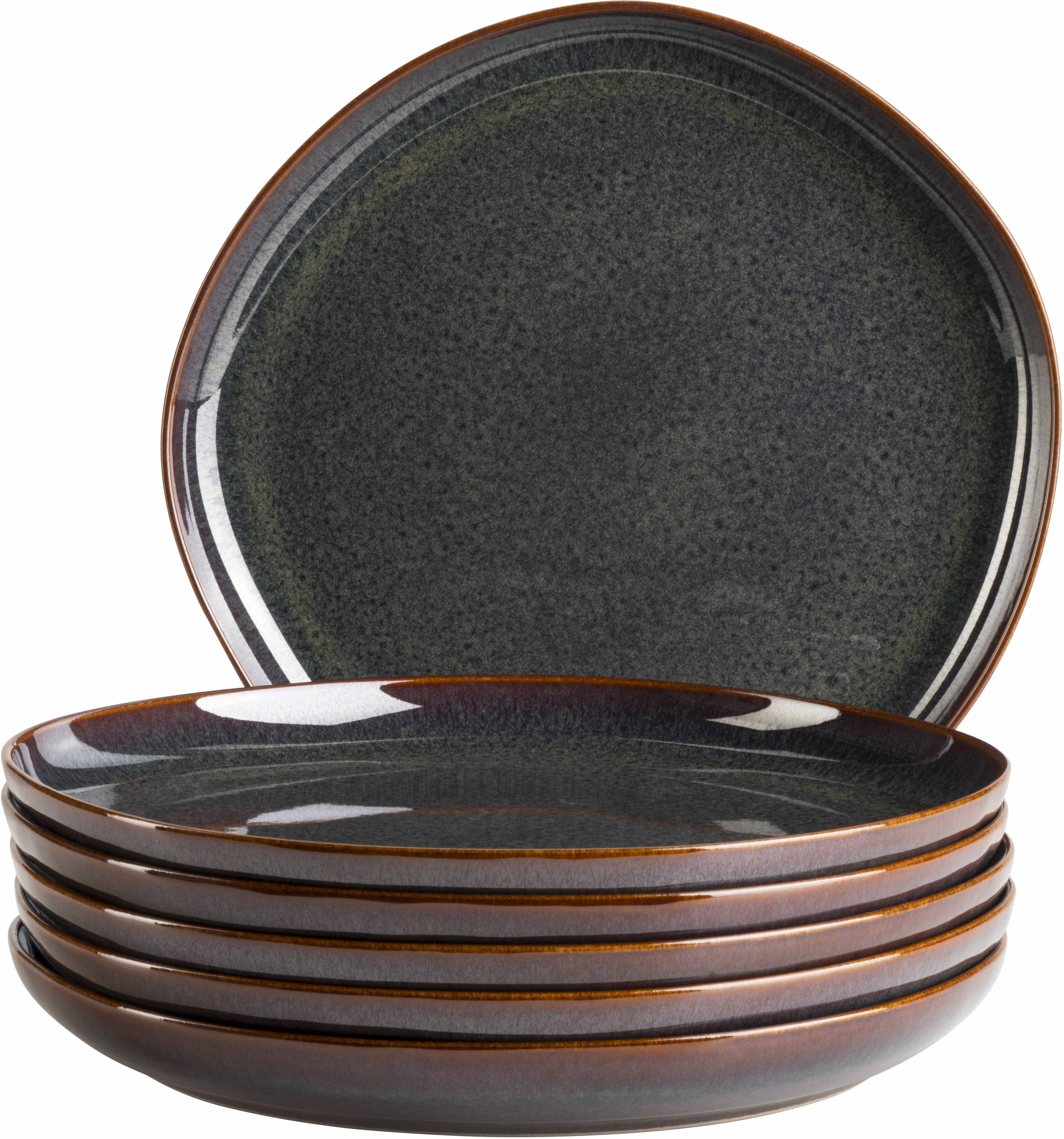 Speiseteller MÄSER "Cordelia, Teller-Set aus Steinzeug", rot (braun, rot), H:1cm Ø:27cm, Steinzeug, Speiseteller, Speiseteller, Geschirr-Set