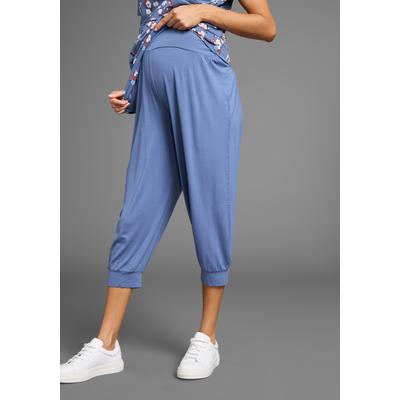 Umstandsharemshose NEUN MONATE "Viskose Haremshose für Schwangerschaft und Stillzeit", Damen, Gr. 44/46, N-Gr, blau, Jersey, Obermaterial: 95% Viskose, 5% Elasthan, unifarben, Basic, weit ca. Mitte Wade, Hosen, mit elastischem Bund