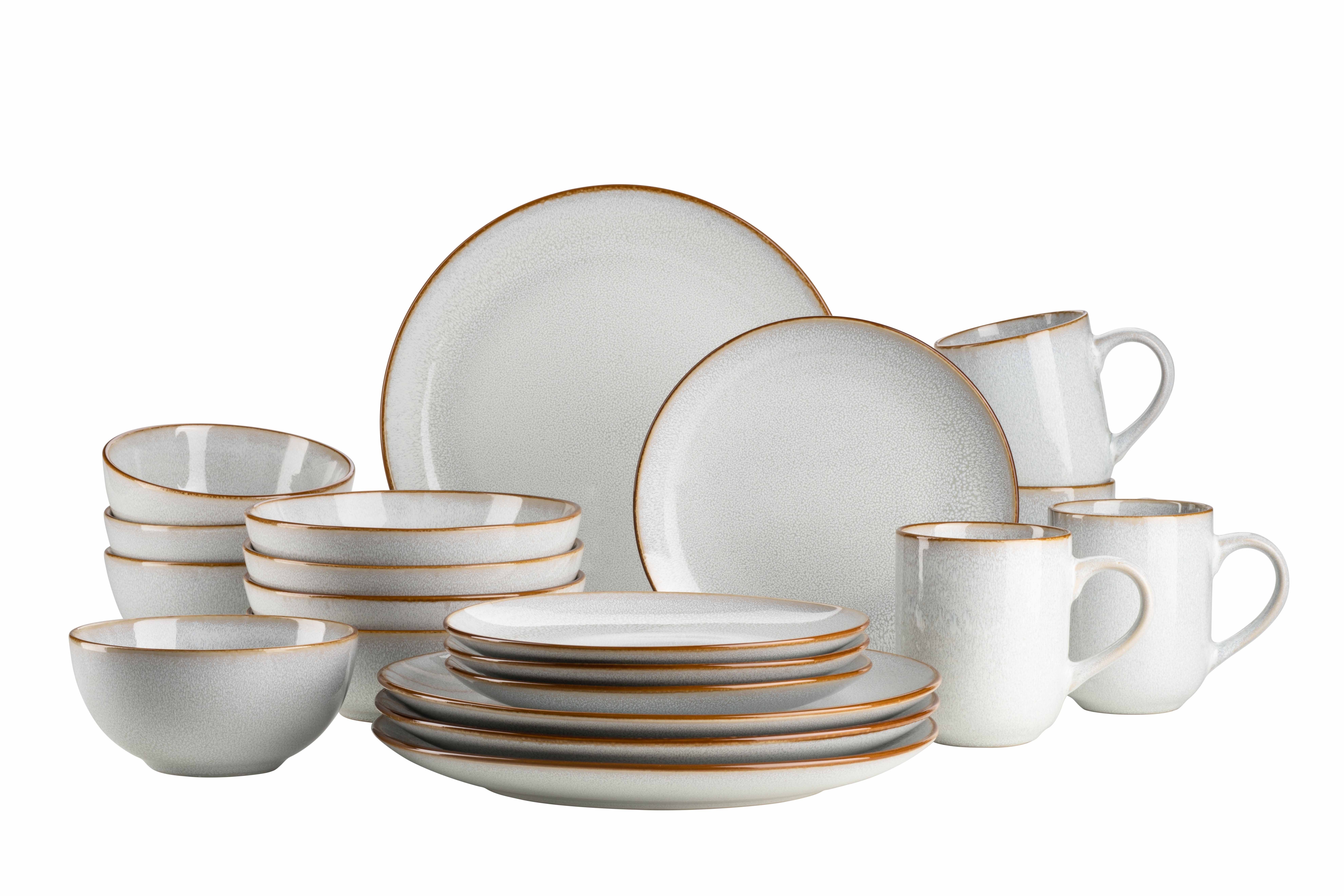 Kombiservice MÄSER "MABELLA, Geschirrset, Steinzeug", grau (grau, braun), 20 Stk., Steinzeug, Geschirr-Sets, Kombiservice, Geschirr-Set, Service