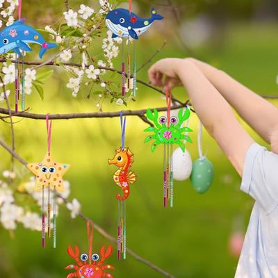 TEMU 9 Piece Sea Animal Wind Chime Craft Set Ocean Animals Craft Wooden Sea Craft Handicrafts To Paint Ocean Sound Game Creative Sets For Birthday Summer Image