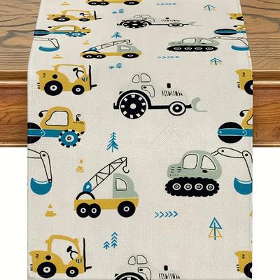 TEMU 1pc Construction Vehicle-themed Table Runner - Excavator & Design, Indoor/outdoor Dining, Parties & Holiday Decor, 100% Polyester, Rectangular Shape Image