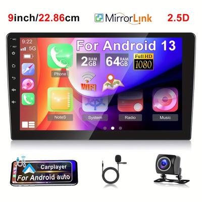 TEMU Camecho 9'' For 2+64g Double 2 Din Gps Car Stereo Radio, Support Carplayer/auto Wifi Gps Fm Rds Double Usb Radio Receiver +ahd Rear Camera