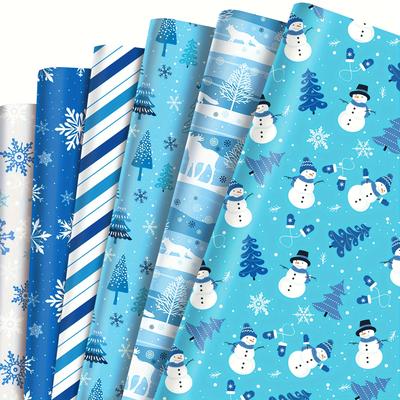 TEMU 12pcs Snowman Christmas Blue Gift Decoration Paper Party Gift Box Decoration Outer Wrapping Paper Image
