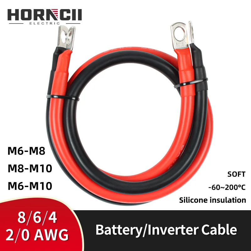 8 6 4 2 0 AWG verseilter verzinnter Kupferdraht mit M6-M8-M10-Öse für Wechselrichter, Auto, Solar-Solarbatteriekabel, Silikondraht Image