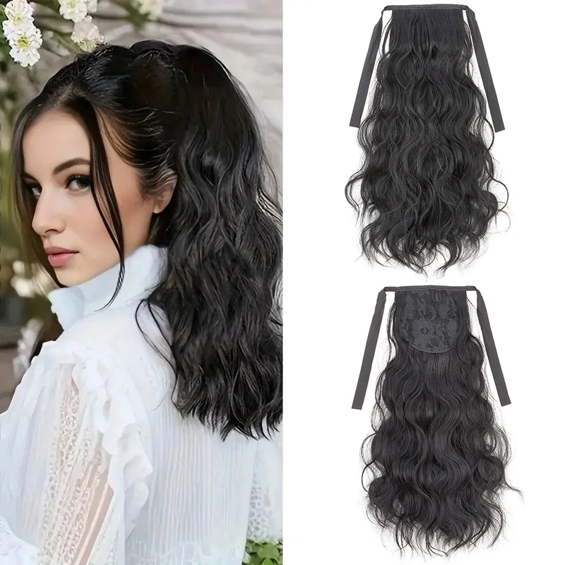 14 Zoll synthetische kurze lockige Pferdes chwanz Kordel zug um Clip in Pferdes chwanz schwarz braun Haarteil für Frauen Image