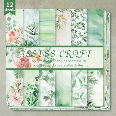 TEMU Spring-themed Scrapbooking Paper Pad - 12 Sheets, Heavyweight Cardstock For Bullet Journals, Collage Art & Crafts, 6