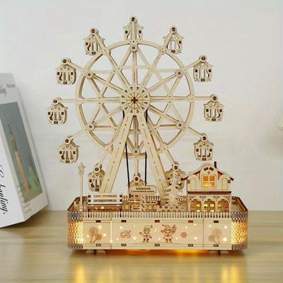 TEMU Wheel Model Kit, Wooden Diy Assembly Hobby, 3d Puzzle Craft, Decorative Carousel Replica For Adults And Teens 14+