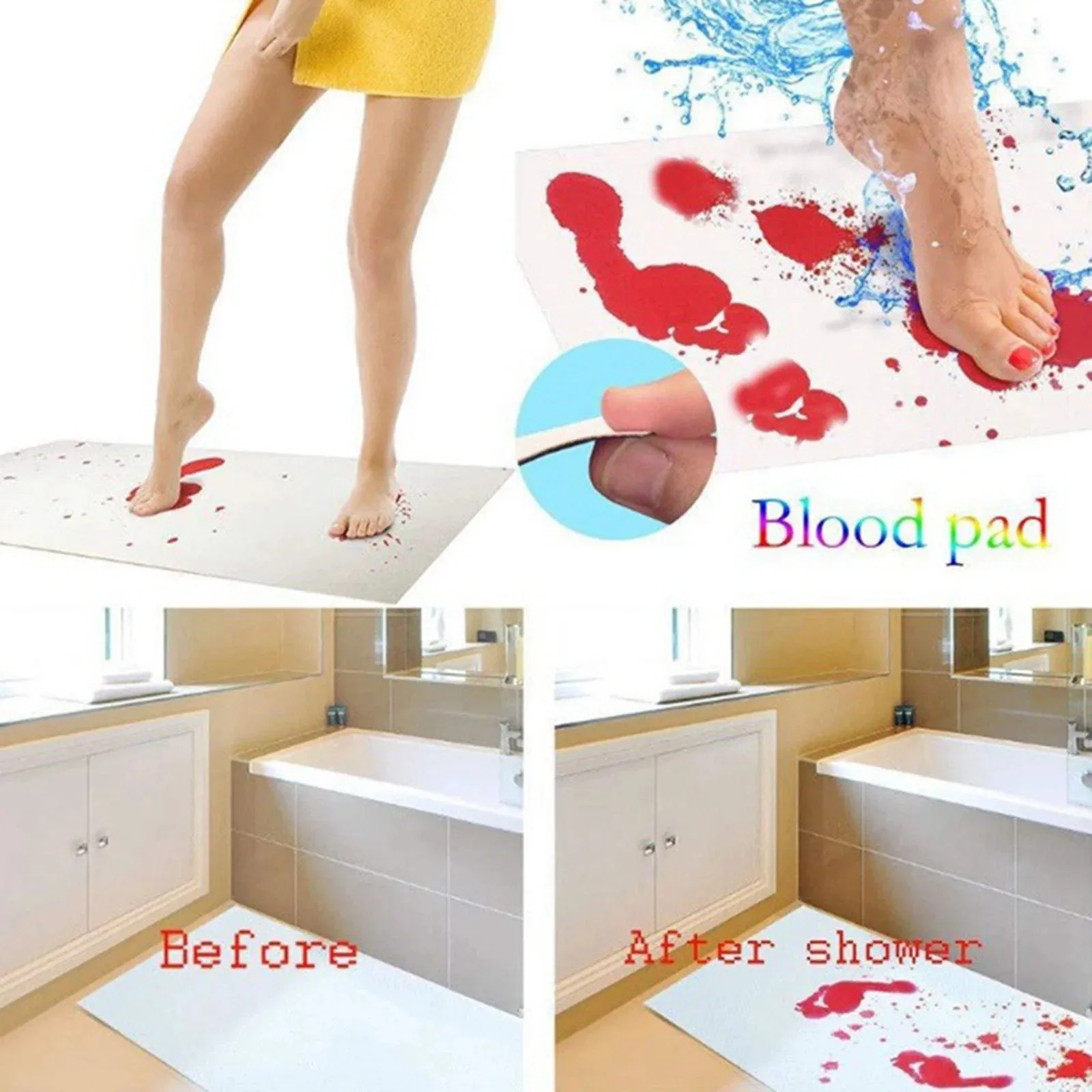 Halloween Geschenke Blut Bade matte Farbwechsel Blatt wird rot nass Horror blutige Fußabdrücke Dusch teppich Bad rutsch festen Teppich Image