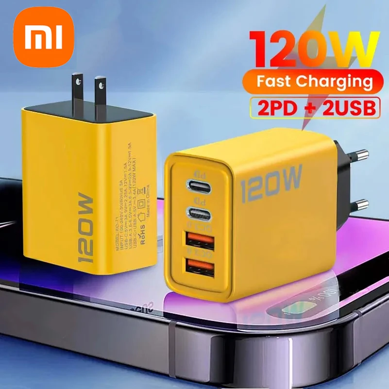 Xiaomi 120w ultras chn elles ladegerät für iphone 15 pro max 4port usb c pd schnell aufladen usb 3,0 typ c eu us stecker ladegerät für xiaomi Image