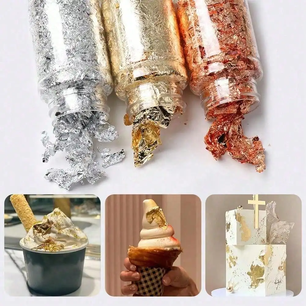 10 g Blattgold-Kuchenaufsatz, glänzende Goldfolie, Schokolade, Dessert, Küche, Backen, Kuchendekoration, nur zur Dekoration, nicht essbar Image