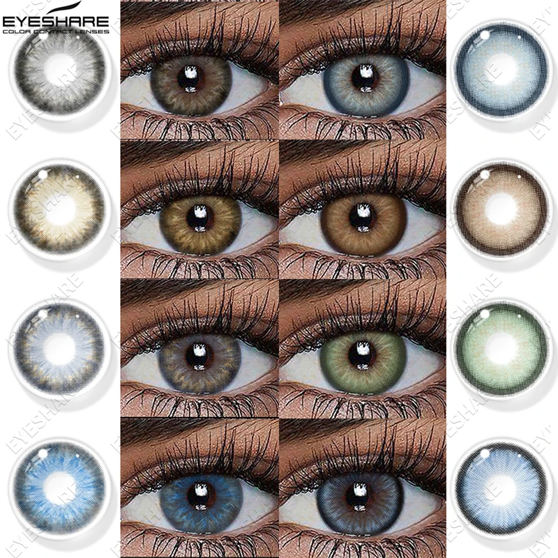 EYESHARE Natürliche farbige Kontaktlinsen für Augen, 1 Paar braune Kontaktlinsen mit blauen Augen, graue Kontakte, jährliche grüne Pupillen Image