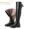 AIYUQI Stiefel Frauen 2025, Neue Echtes Leder Frauen Oberschenkel Hohe Stiefel Mode Über Das Knie Boot Motorrad Stiefel Frauen Schuhe
