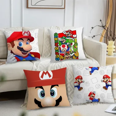 Super süßer Kissenbezug im Fan-Stil M-MarioS, quadratisch, Heimdekoration, Kissenbezug, bedruckt Image