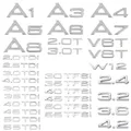 Autoadesivo del bagagliaio dell'auto 3D ABS cromato argento 2.0 2.5 3.0 4.0 5.0 TDI 30 35 40 45 50 55 TFSI V8T W12 per A1 A3 A4 A5 A6 A7 A8 Q5 Q7 TT