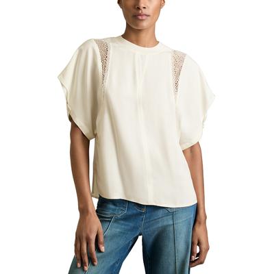 Reiss Harlowe Lace Inset Tee - Cream