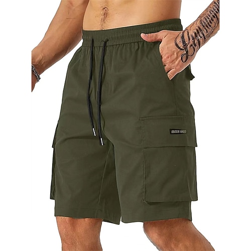 Herren Cargo Shorts Kurze Hosen Shorts Kurze Hosen Sommer-Shorts Kordelzug Elastische Taille Multi Pocket Glatt Komfort tragbar Knielänge Outdoor Sport Täglich Modisch Brautkleider schlicht Schwarz Image