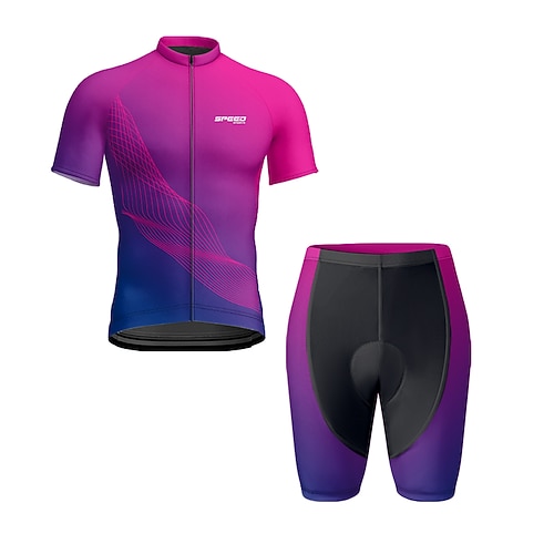 Herren Radtrikot mit Shorts Kurzarm Mountainbike MTB Straßenradsport Sommer Frühling Herbst Burgund Blau Purpur Geometrisch Farbverlauf Fahhrad Frontreißverschluss Schweißableitend Bequem Atmungsaktiv Image