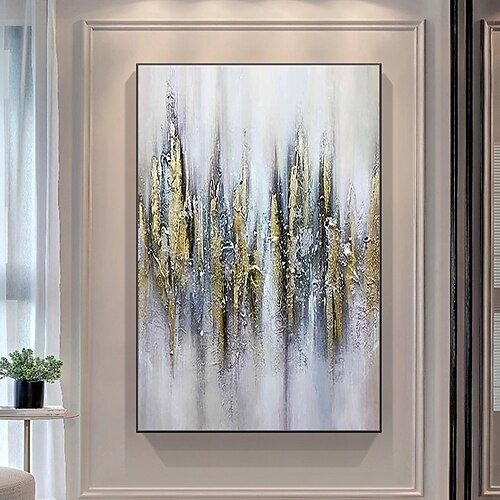 Mintura handgefertigte abstrakte goldene Ölgemälde auf Leinwand, Wandkunst, Dekoration, modernes Bild für die Inneneinrichtung, gerolltes, rahmenloses, ungedehntes Gemälde Image