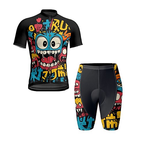 Herren Radtrikot mit Shorts Kurzarm Mountainbike MTB Straßenradsport Sommer Frühling Herbst Blau Schwarz Gelb Cartoon Fahhrad Frontreißverschluss Schweißableitend Bequem Atmungsaktiv Spandex Sport Image