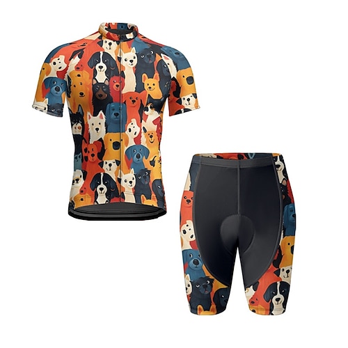 Herren Radtrikot mit Shorts Kurzarm Mountainbike MTB Straßenradsport Sommer Frühling Herbst Schwarz Gelb Rote Hund Fahhrad Frontreißverschluss Schweißableitend Bequem Atmungsaktiv Spandex Sport Image