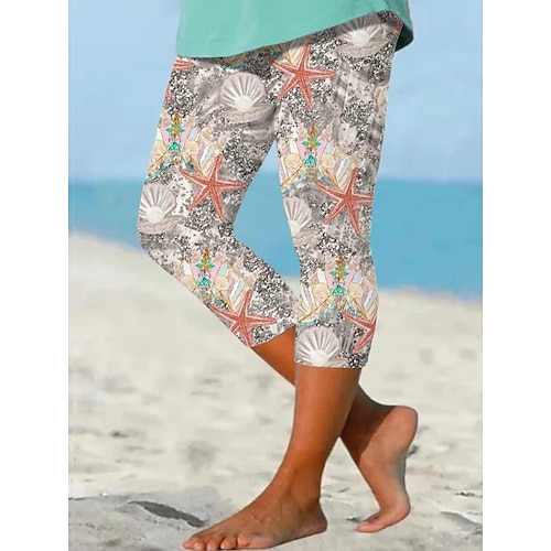 Damen Leggings Capri Hosen hohe Elastizität Mode Streetwear volle Länge Hoch Taille Blumendruck thermisch warm atmungsaktiv weich Outdoor täglich Buff Sommer Frühling Regulär Passform Image