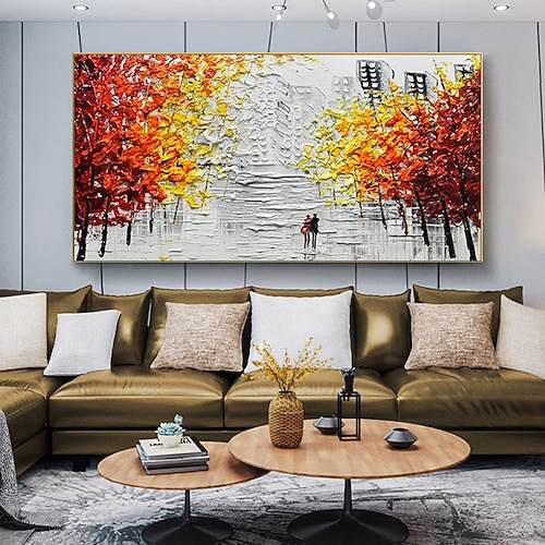 Mintura handgefertigte Ölgemälde mit abstrakter Textur, Stadtlandschaft auf Leinwand, Wandkunst, Dekoration, modernes Bild für die Inneneinrichtung, gerolltes, rahmenloses, ungedehntes Gemälde Image