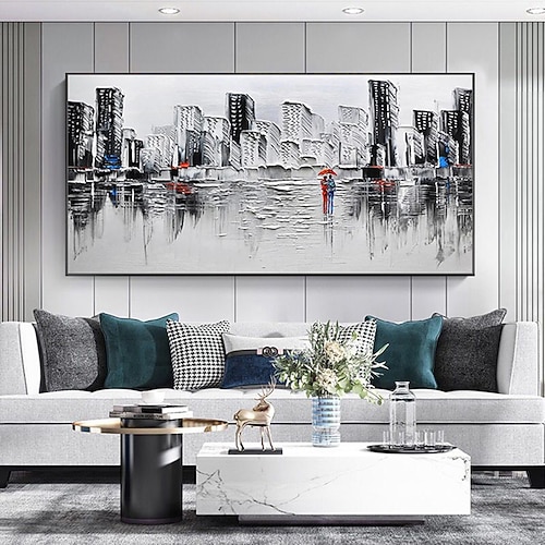 Mintura handgefertigte Ölgemälde mit abstrakter Textur, Stadtlandschaft auf Leinwand, Wandkunst, Dekoration, modernes Bild für die Inneneinrichtung, gerolltes, rahmenloses, ungedehntes Gemälde Image