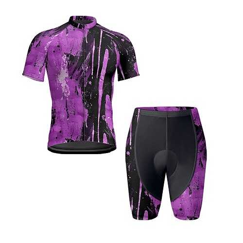 Herren Radtrikot mit Shorts Kurzarm Mountainbike MTB Straßenradsport Sommer Frühling Herbst Violett Dunkellila Graffiti Fahhrad Frontreißverschluss Schweißableitend Bequem Atmungsaktiv Spandex Sport Image