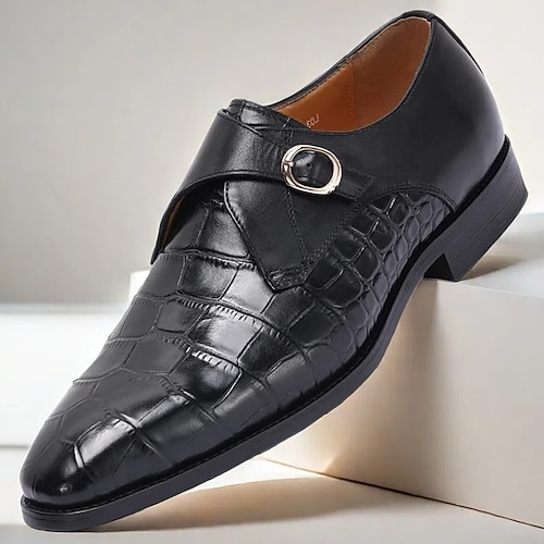 Monkstrap-Schuhe aus hochwertigem braunem Krokodilleder mit Schnallendetail für Herren, formelle Abendschuhe für Hochzeiten, Business und besondere Anlässe Image