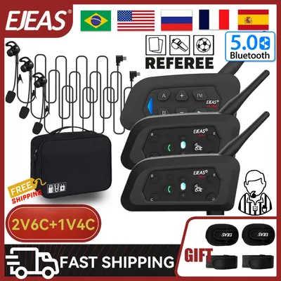 EJEAS V6C PRO 2PCS + V4C PLUS Football 3 Referee Intercom Headset Soccer Full Duplex Bluetooth