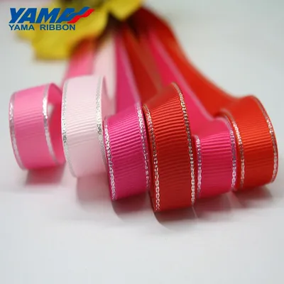 YAMA Silver Metallic Edge Grosgrain Ribbon 6mm 9mm 16mm 25mm 38mm 100yards Diy Gift Packing