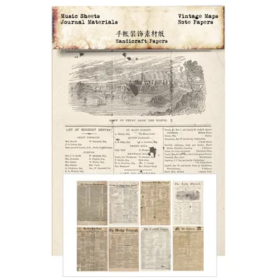 8Sheets Old Newspaper Posters Material Background Paper Junk Journal Diary Planner Scrapbooking