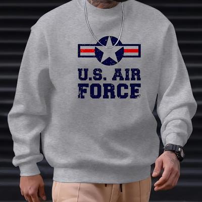 TEMU Air Force Printed Men's Trendy Round Neck Sweatshirt With Long Sleeves, Comfortable Pullover For & Workout, Men's Best Fall/winter