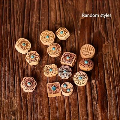 TEMU Unique Handcrafted Yellowwood Beads With Turquoise - Beading Supplies For Making And Keychains -