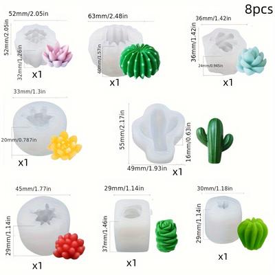 TEMU 8pcs Silicone Succulent Plant Candle Molds Set, Cactus & Flower Shapes, For Aromatherapy Candle Making, Resin, Soap, And Dessert Mousse Casting