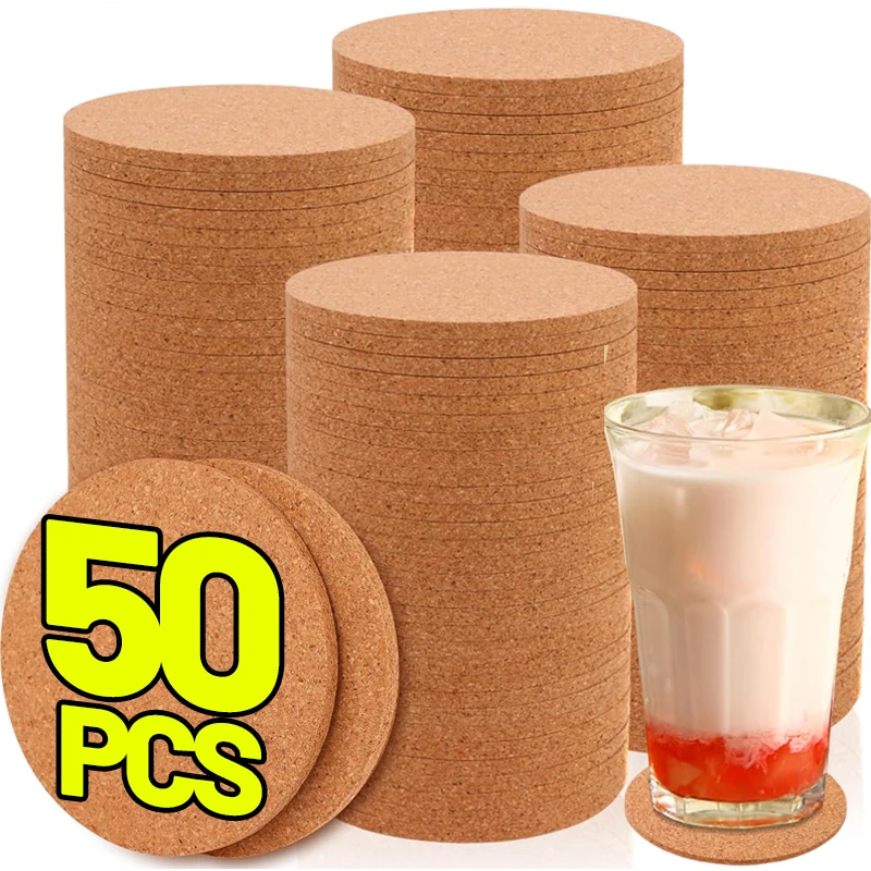 50/1PCS Nicht-Slip Kork Untersetzer Natürliche Runde Holz Tasse Matte Wärmedämmung Pads Tee Kaffee Becher getränke Halter Tisch Dekoration Image