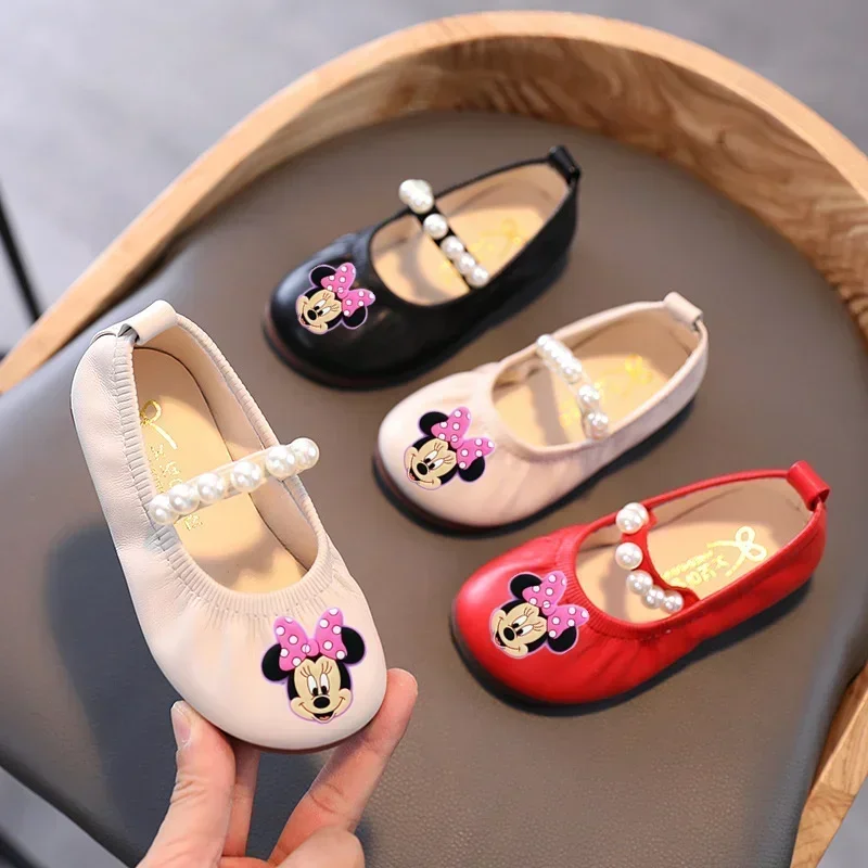 Disney Mickey Mouse Mädchen Sandalen Mädchen Prinzessin Schuhe Frühling und Herbst Leder Schuhe Kinder Weiche Sohle Baby Casual Schuhe