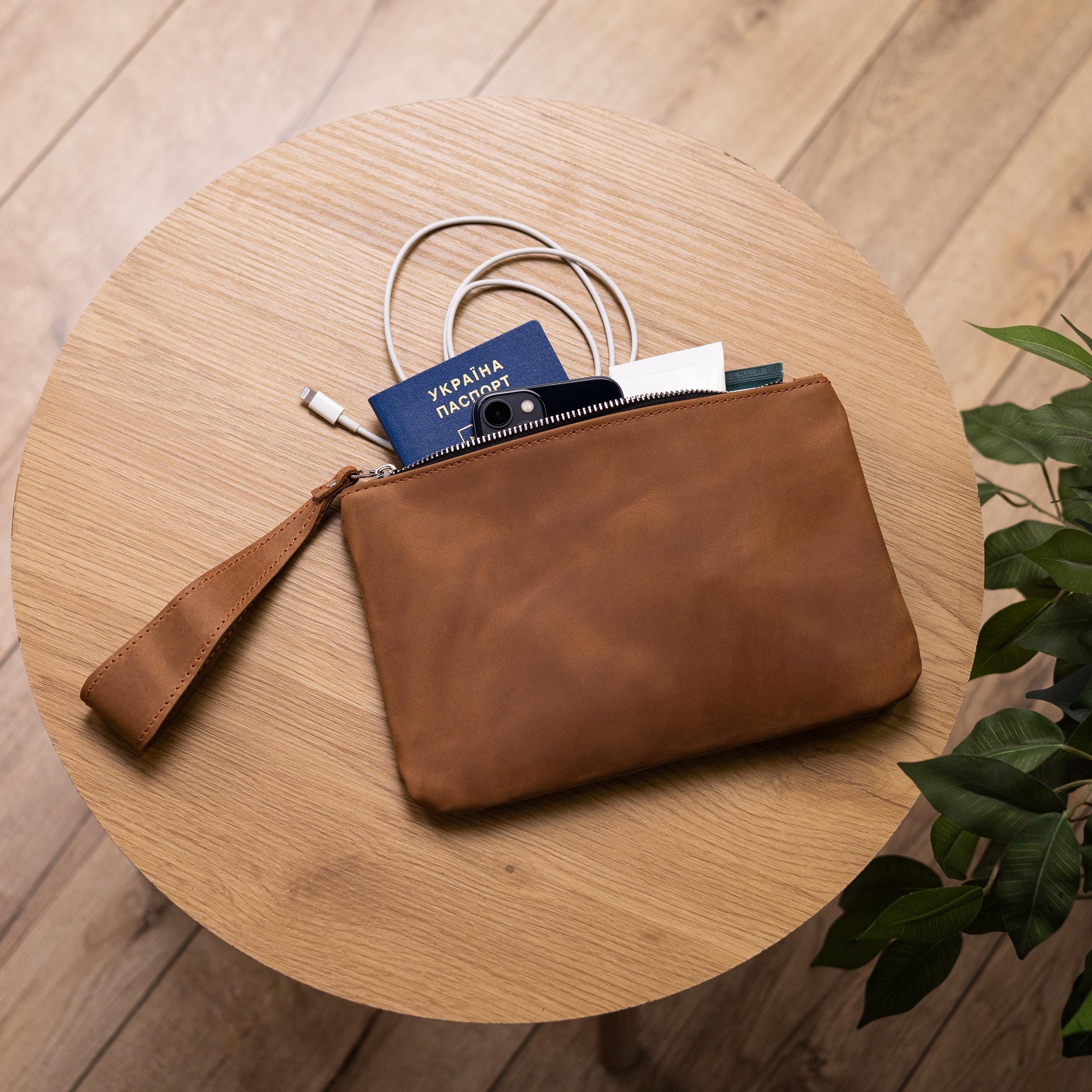 Pochette zippée en cuir personnalisée, pochette en cuir avec sangle, pochette de maquillage gravée, pochette en cuir faite main, pochette en cuir, poc