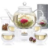 IMPIAR Tea Set Glass Teapot (40 Oz) Loose Tea Glass Infuser 4 Insulated Glass Teacups Tea Warmer & 12 Flowering Teas in Clear | 40oz | Wayfair