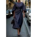 Femme robe longue Robe Maxi Robe élégante Elégant Manche Chauve-souris Standard Couleur unie Manches 3/4 Col Ras du Cou Noir Vin Violet Marron Automne