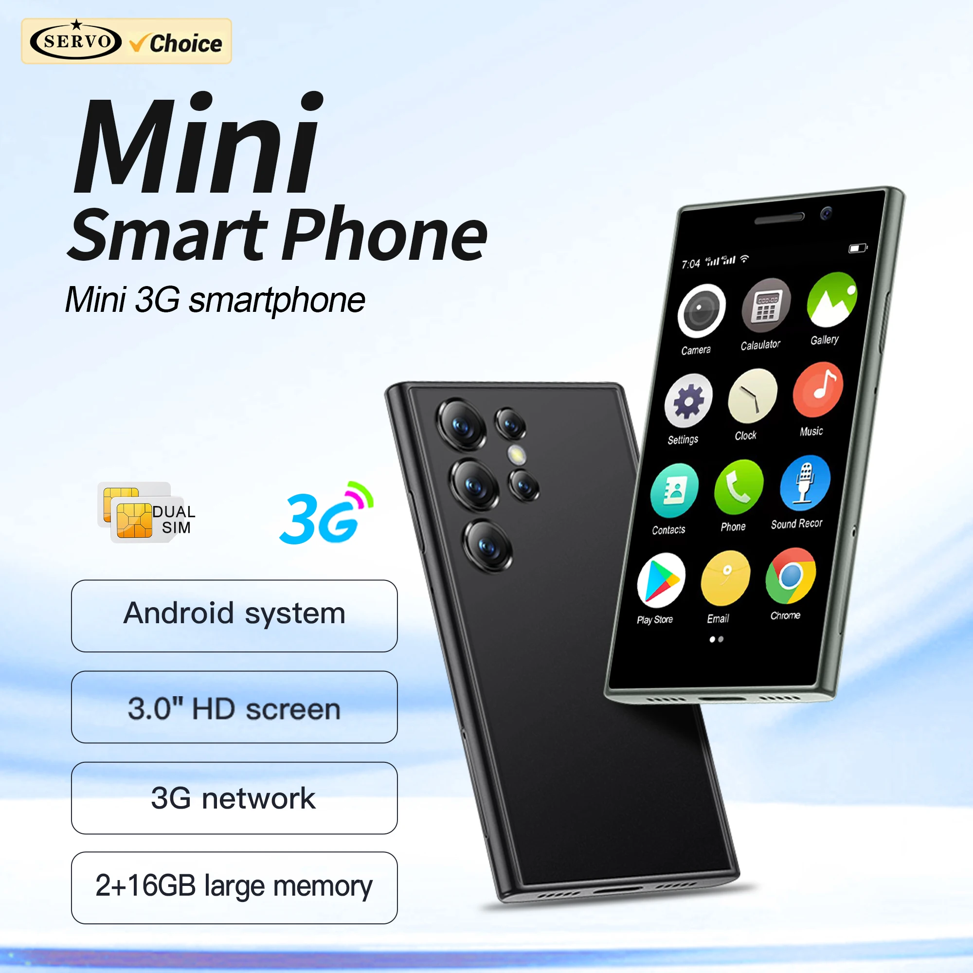 SERVO S26 Mini 3G Smartphone Android 9.0 System 2 SIM Cards 2GB+16GB Play Store Face Unlock WiFi Hotspot 3.0
